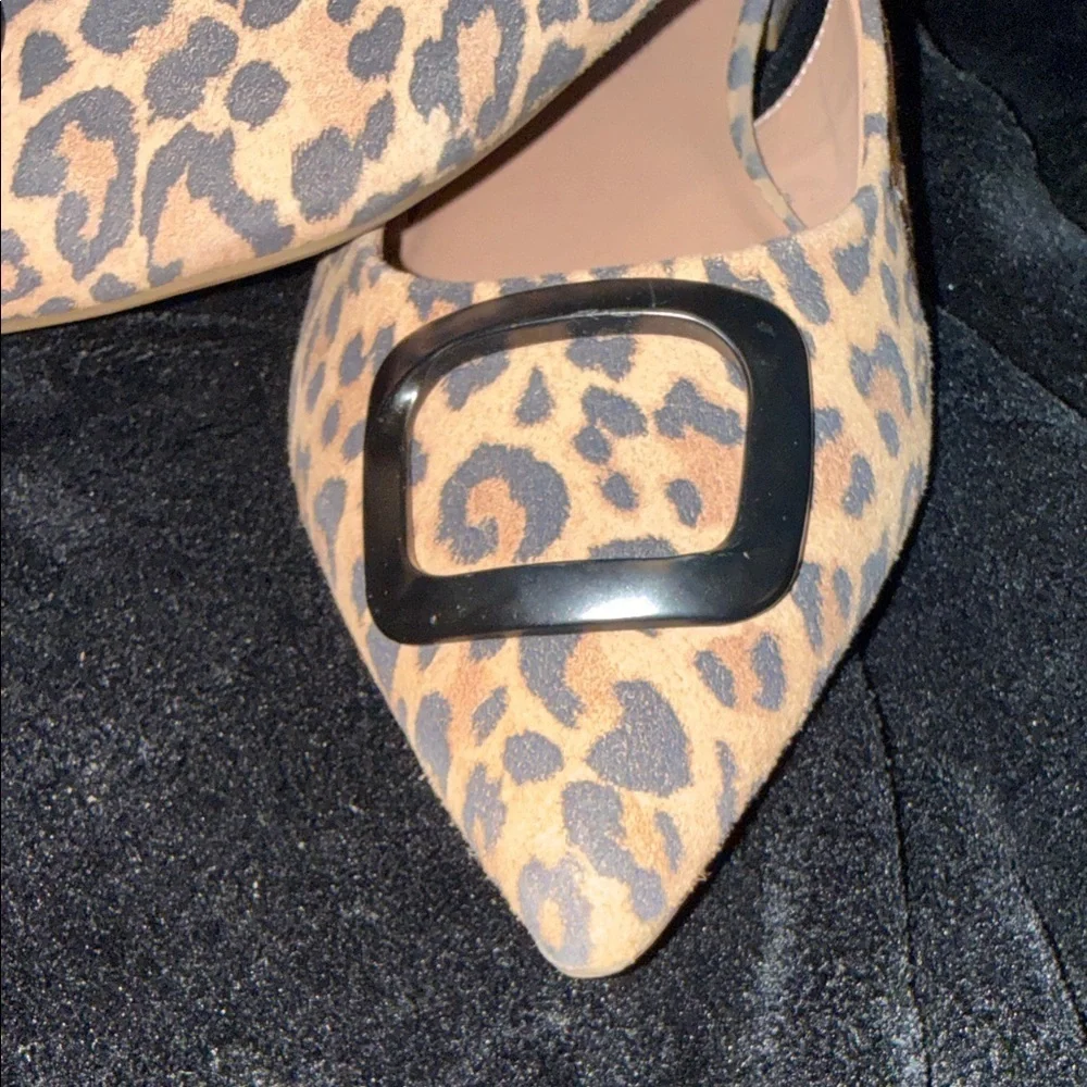 Nordstrom Leopard Print Pointed Slingback Flats with Decorative Metal Buckle